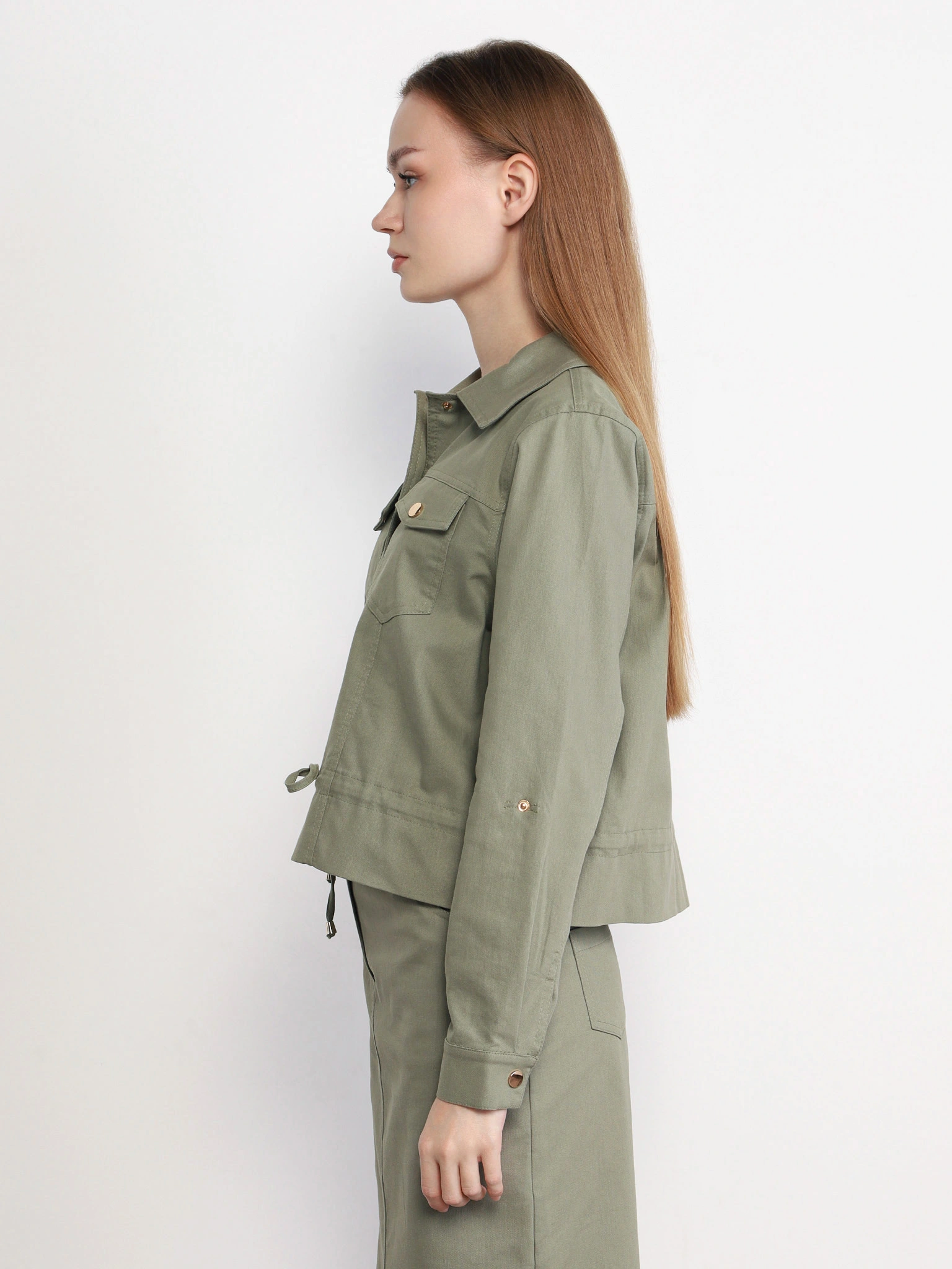 Жакет цвета хаки с кокеткой